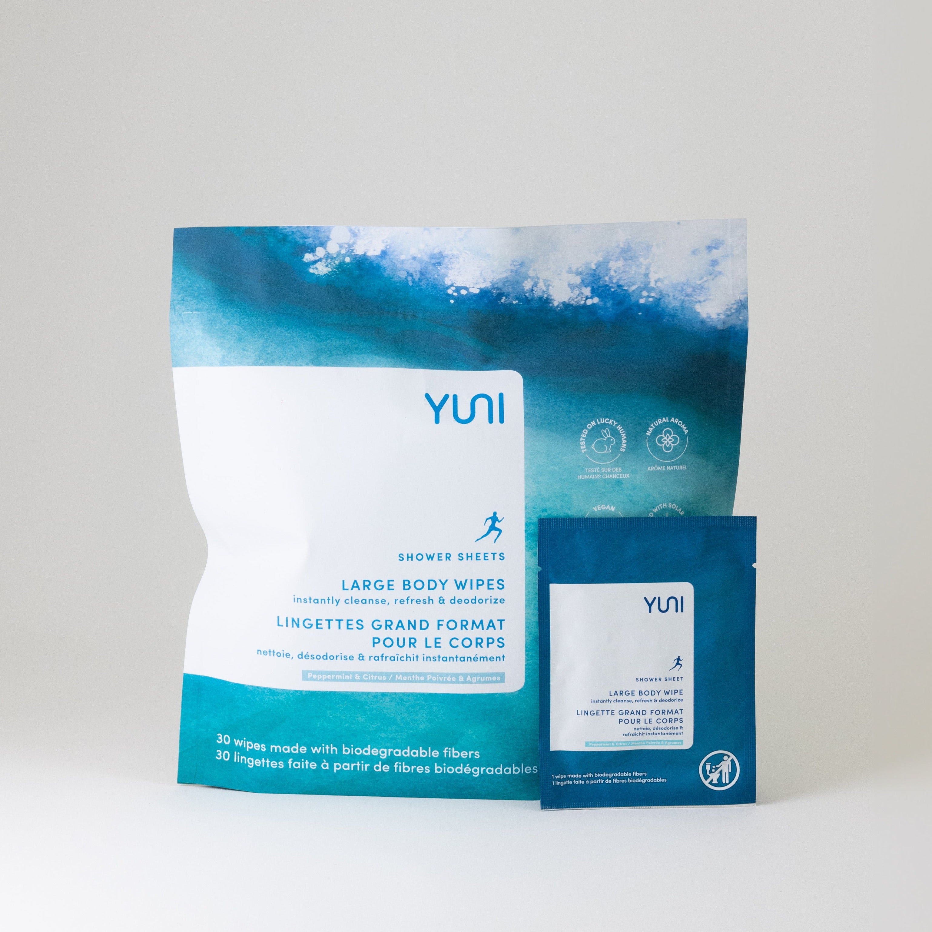 Shower Sheets LARGE BODY WIPES 12x10 natural biodegradable body wipes – Bag of 30 Peppermint Citrus