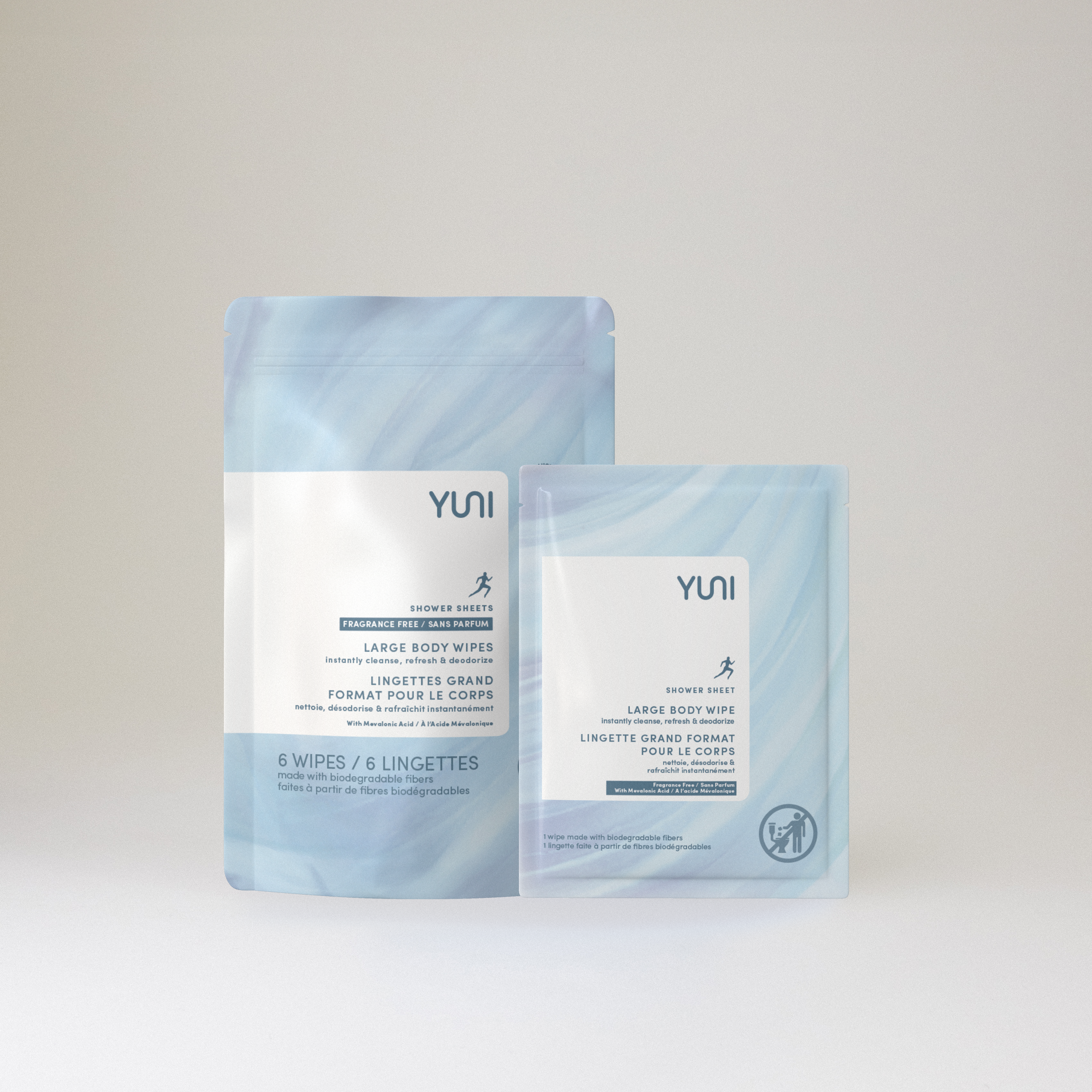 Shower Sheets LARGE BODY WIPES 12x10 natural biodegradable body wipes - Pouch of 6 Fragrance-Free