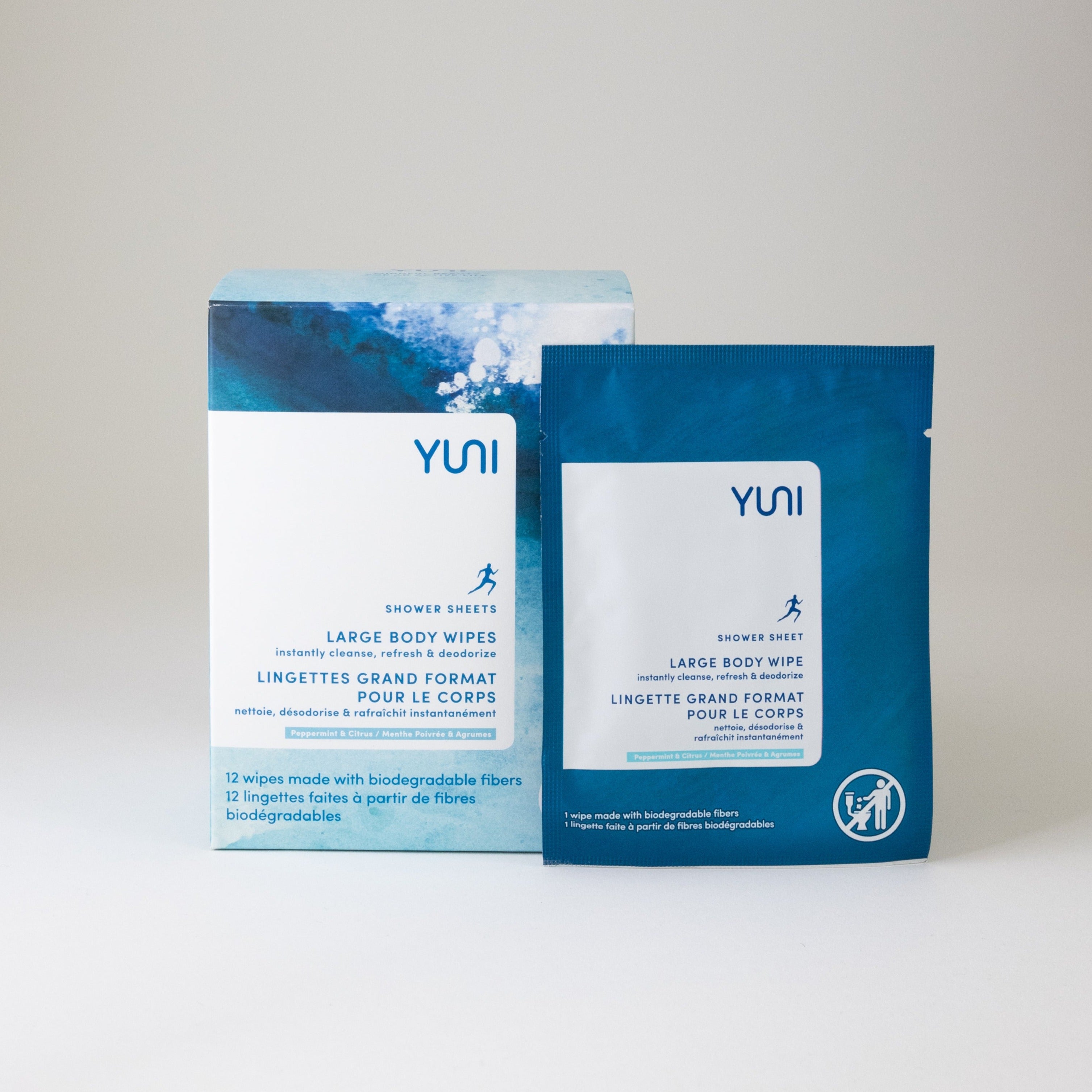 Shower Sheets LARGE BODY WIPES 12x10 natural biodegradable body wipes – Box of 12 Peppermint Citrus