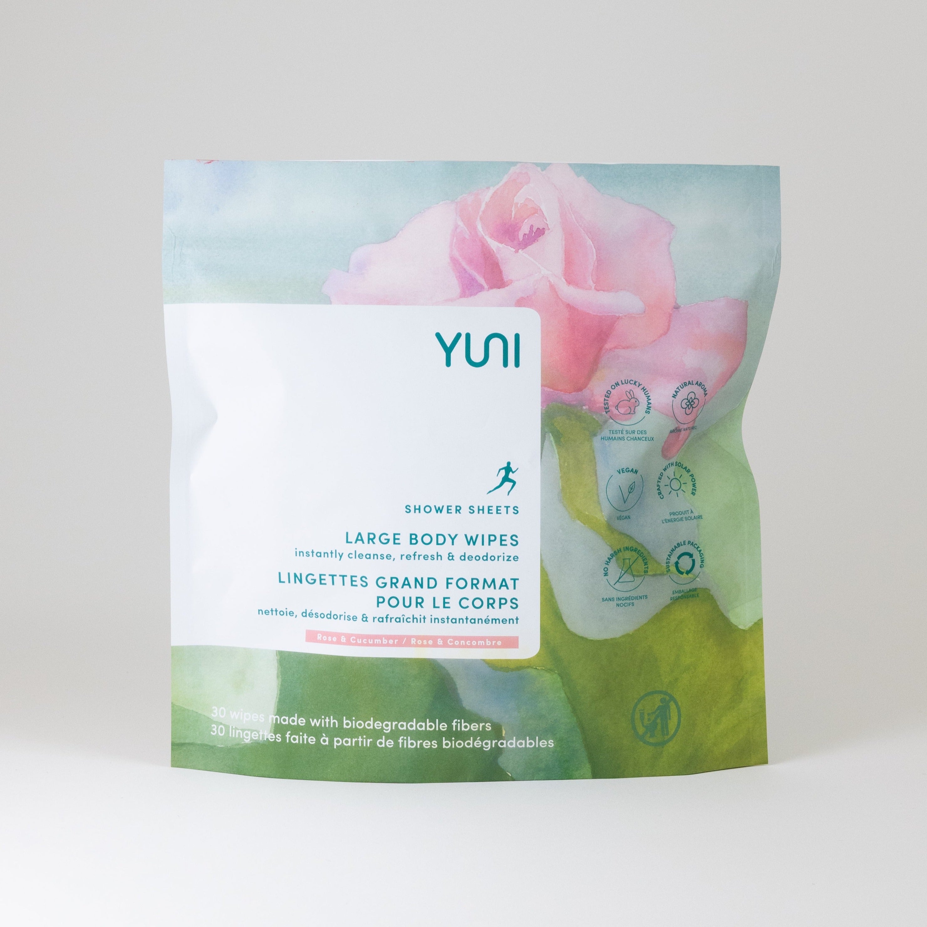 Shower Sheets LARGE BODY WIPES 12x10 natural biodegradable body wipes – Bag of 30 Rose Cucumber