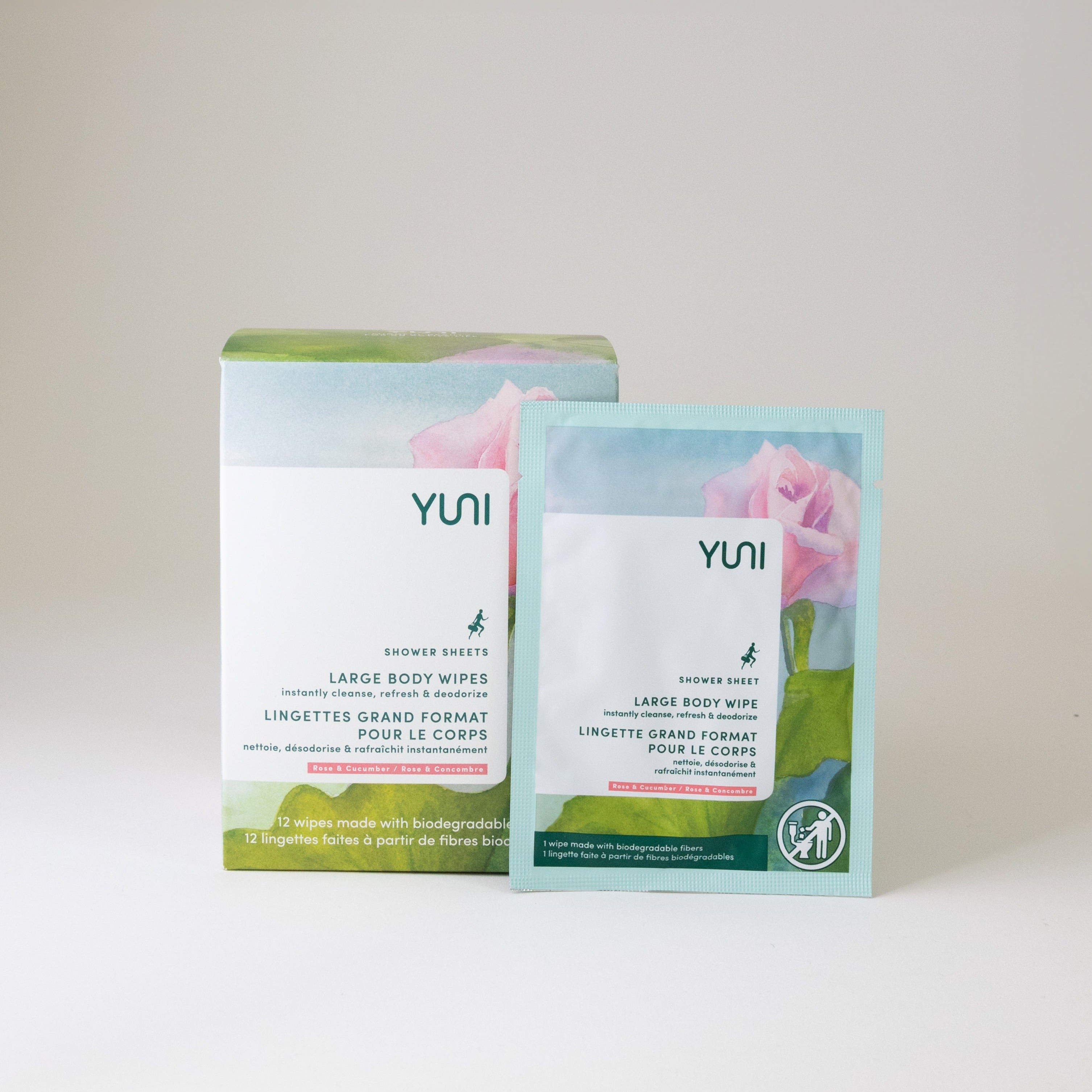 Shower Sheets LARGE BODY WIPES 12x10 natural biodegradable body wipes – Box of 12 Rose Cucumber